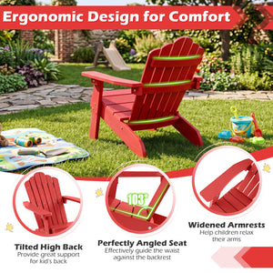 Kids Adirondack Chair All-weather Outdoor Chair for Children with Tilted High Backrest-Red view 7