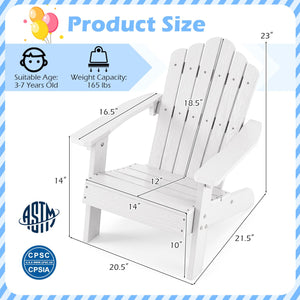 Kids Adirondack Chair All-weather Outdoor Chair for Children with Tilted High Backrest-White view 4