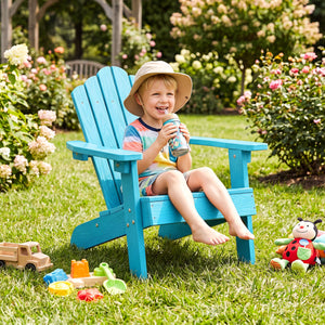 Kids Adirondack Chair All-weather Outdoor Chair for Children with Tilted High Backrest-Turqouise view 2