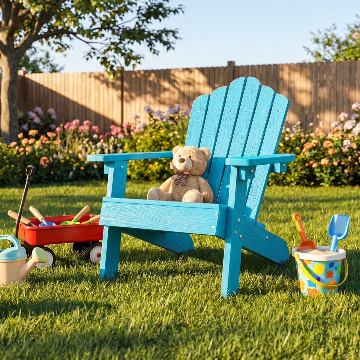 Kids Adirondack Chair All-weather Outdoor Chair for Children with Tilted High Backrest-Turqouise view 4