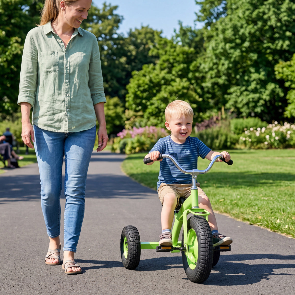 Kids Carbon Steel Bike with 15 Inch Inflatable Rubber Tires-Green view 3