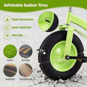 Kids Carbon Steel Bike with 15 Inch Inflatable Rubber Tires-Green view 8