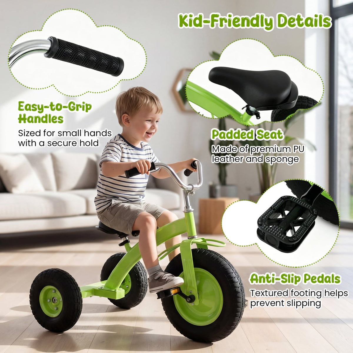 Kids Carbon Steel Bike with 15 Inch Inflatable Rubber Tires-Green view 7