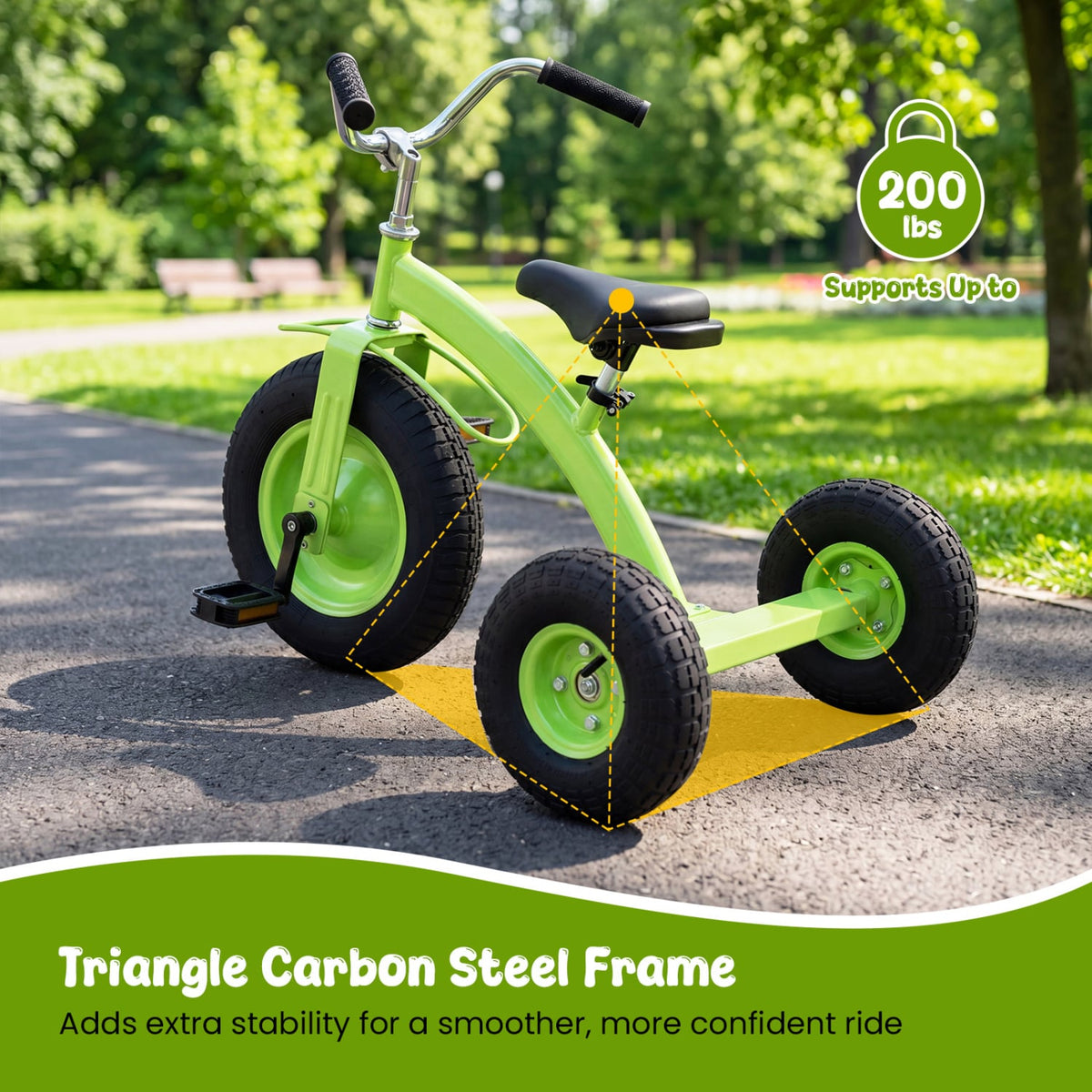 Kids Carbon Steel Bike with 15 Inch Inflatable Rubber Tires-Green view 9