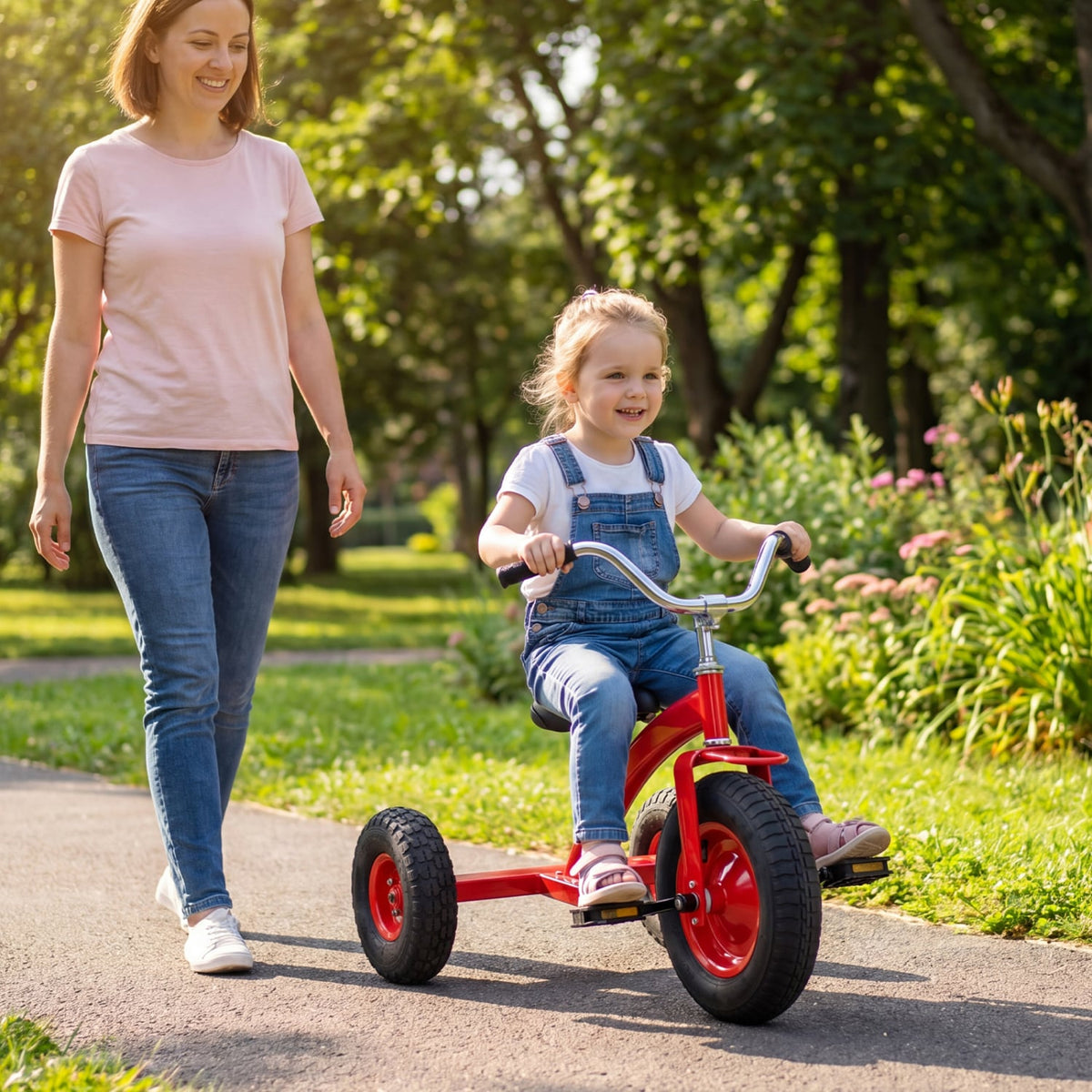 Kids Carbon Steel Bike with 15 Inch Inflatable Rubber Tires-Red view 3