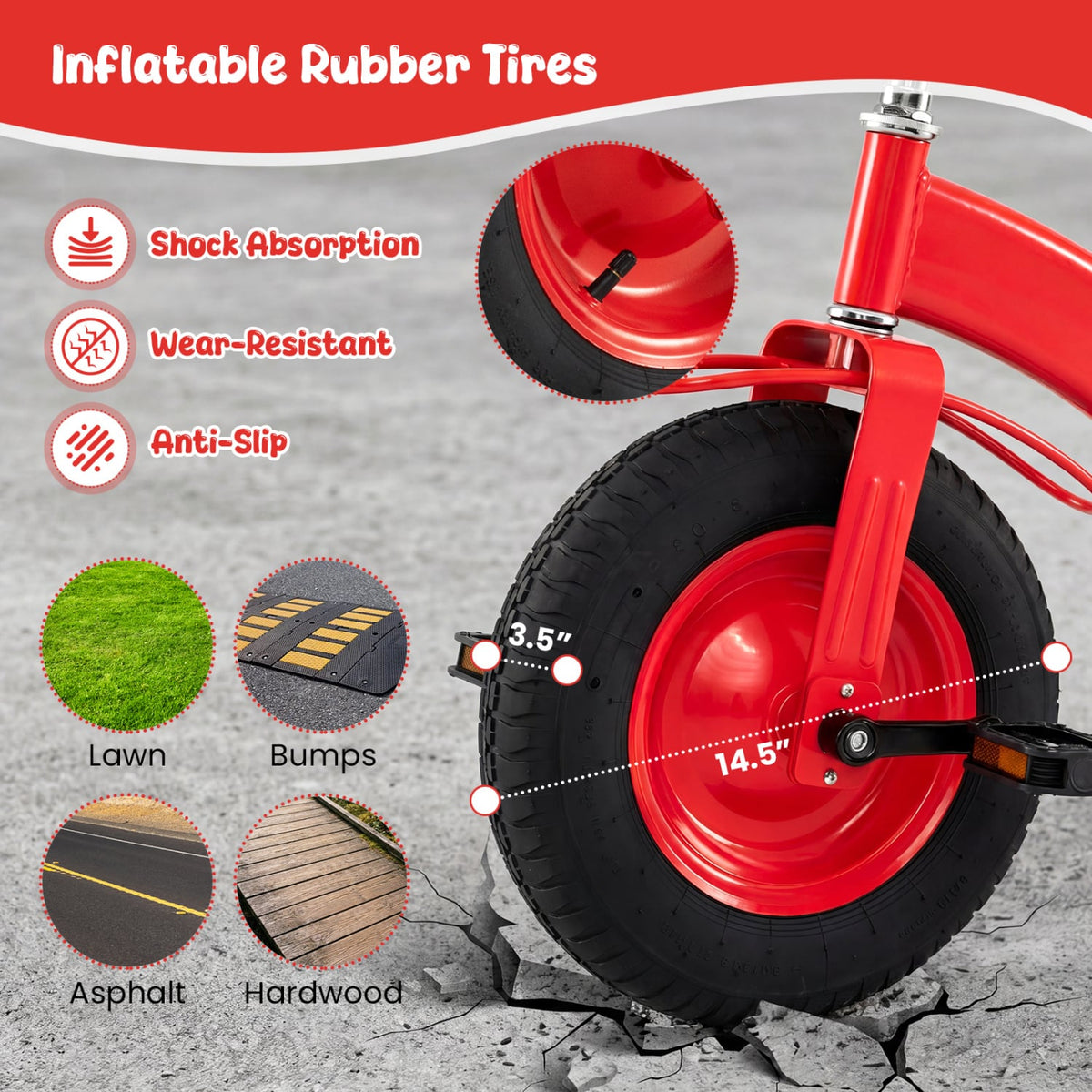Kids Carbon Steel Bike with 15 Inch Inflatable Rubber Tires-Red view 8