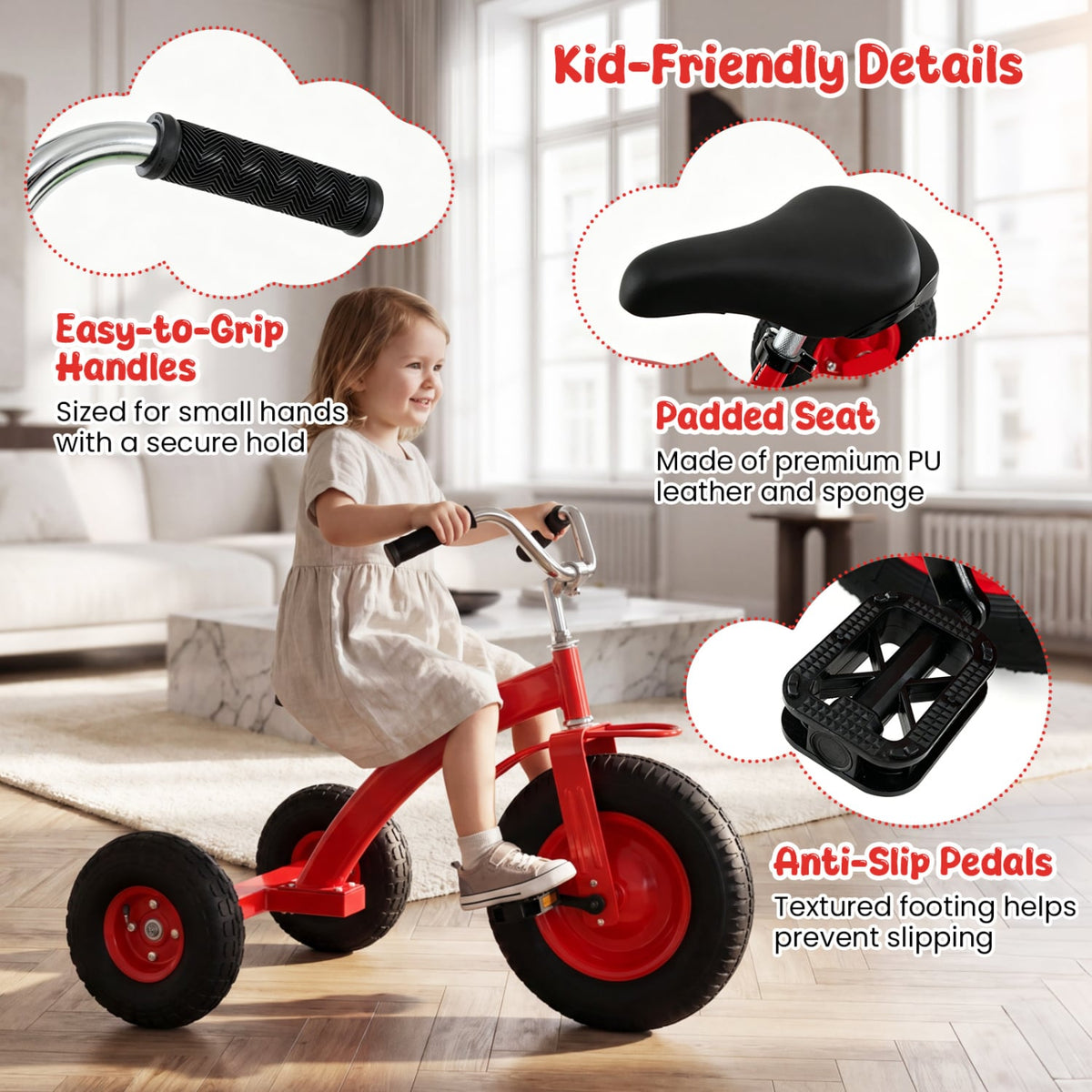 Kids Carbon Steel Bike with 15 Inch Inflatable Rubber Tires-Red view 7