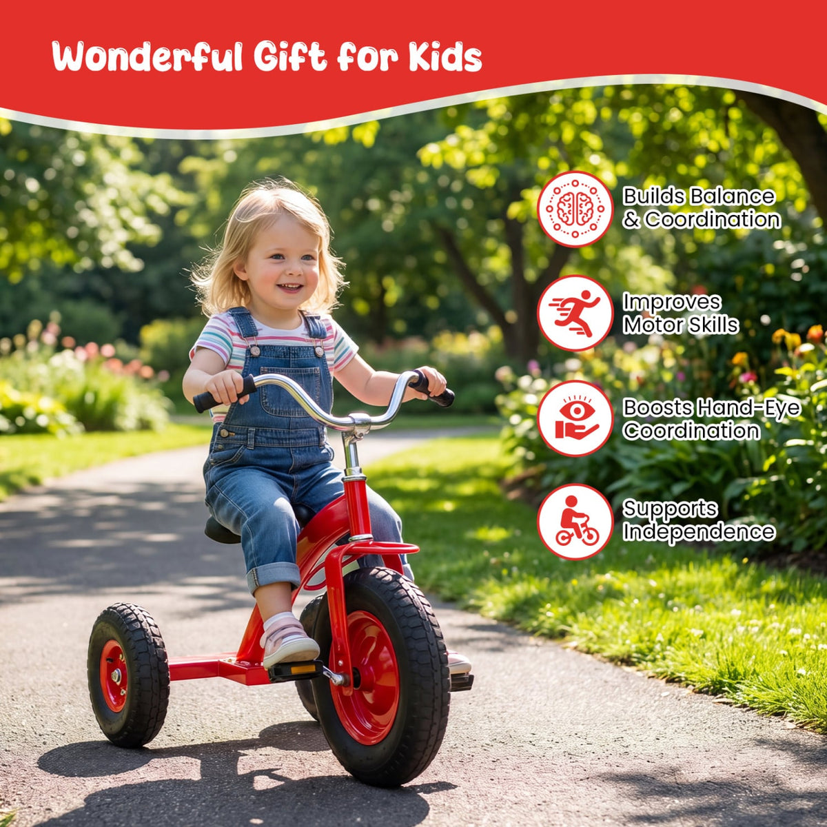 Kids Carbon Steel Bike with 15 Inch Inflatable Rubber Tires-Red view 6