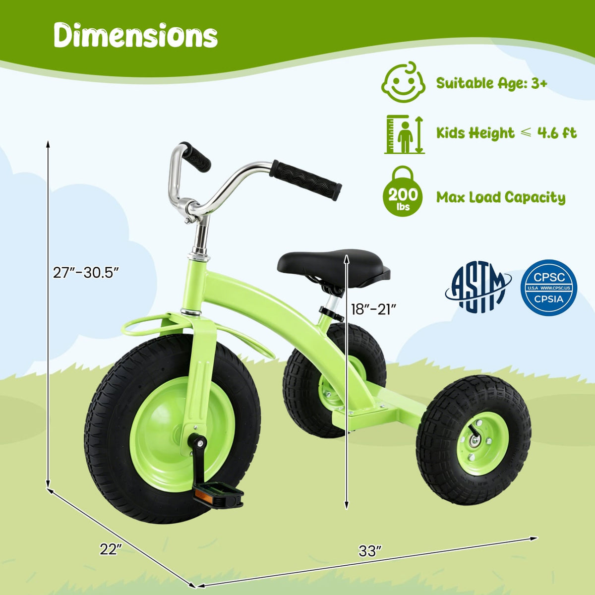Kids Carbon Steel Bike with 15 Inch Inflatable Rubber Tires-Green view 5