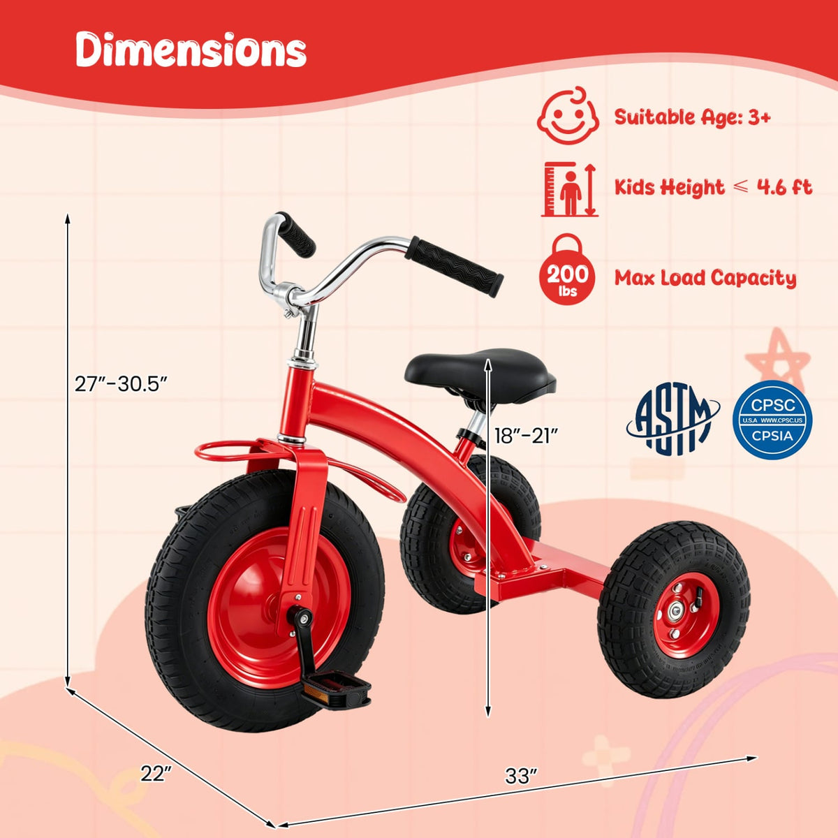 Kids Carbon Steel Bike with 15 Inch Inflatable Rubber Tires-Red view 5