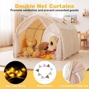 Kids Dream Bed Tent Twin Bunk Bed with Glow in the Dark Stars and Lights-Beige view 8