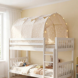 Kids Dream Bed Tent Twin Bunk Bed with Glow in the Dark Stars and Lights-Beige view 6