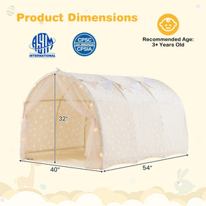 Kids Dream Bed Tent Twin Bunk Bed with Glow in the Dark Stars and Lights-Beige view 5