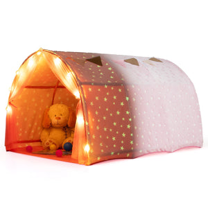 Kids Dream Bed Tent Twin Bunk Bed with Glow in the Dark Stars and Lights-Pink view 4