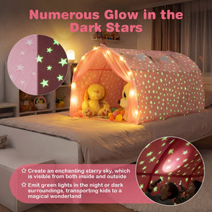Kids Dream Bed Tent Twin Bunk Bed with Glow in the Dark Stars and Lights-Pink view 7
