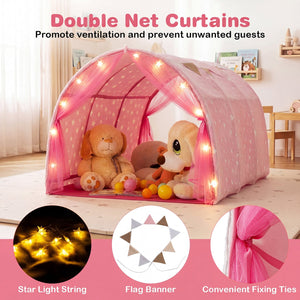 Kids Dream Bed Tent Twin Bunk Bed with Glow in the Dark Stars and Lights-Pink view 8