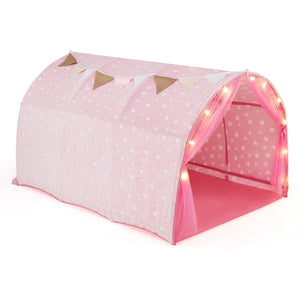Kids Dream Bed Tent Twin Bunk Bed with Glow in the Dark Stars and Lights-Pink