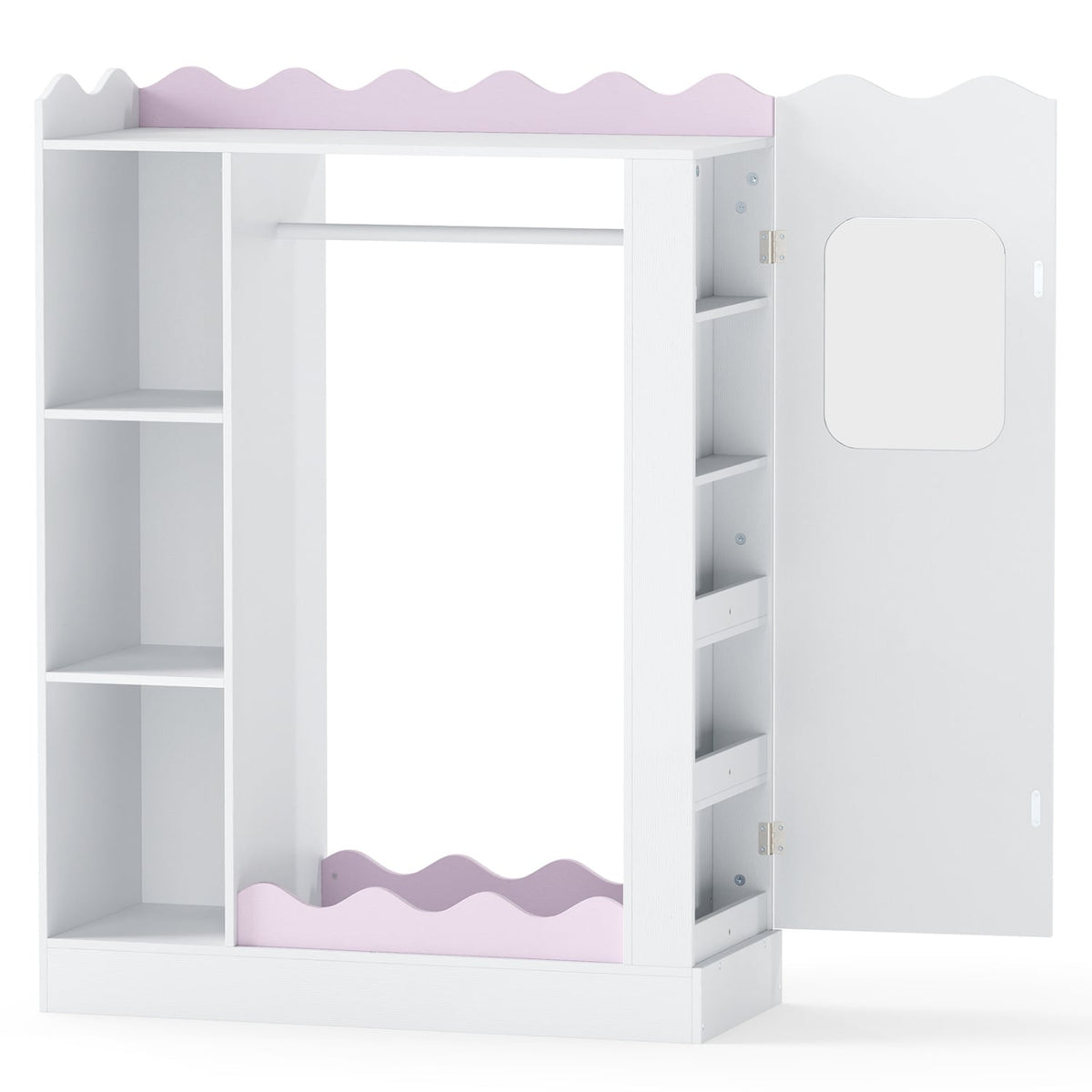 Kids Dress Up Storage with Mirrors and Hanging Rack and Shelves for Bedroom-Red