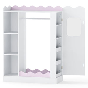 Kids Dress Up Storage with Mirrors and Hanging Rack and Shelves for Bedroom-Red