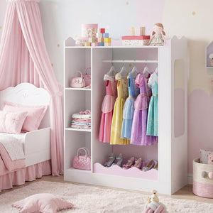 Kids Dress Up Storage with Mirrors and Hanging Rack and Shelves for Bedroom-Red view 3