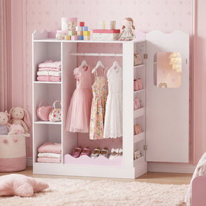 Kids Dress Up Storage with Mirrors and Hanging Rack and Shelves for Bedroom-Red view 7