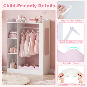 Kids Dress Up Storage with Mirrors and Hanging Rack and Shelves for Bedroom-Red view 8