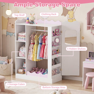 Kids Dress Up Storage with Mirrors and Hanging Rack and Shelves for Bedroom-Red view 9
