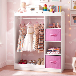 Kids Dress Up Storage with Full Length Mirror and Open Shelves- White view 2