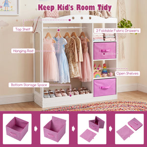 Kids Dress Up Storage with Full Length Mirror and Open Shelves- White view 6