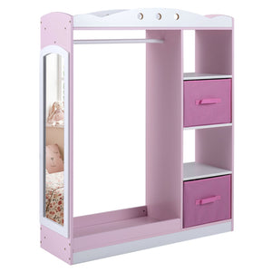 Kids Dress Up Storage with Full Length Mirror and Open Shelves-Pink