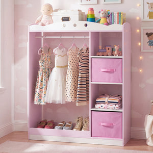Kids Dress Up Storage with Full Length Mirror and Open Shelves-Pink view 3