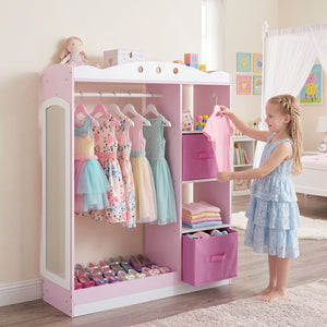 Kids Dress Up Storage with Full Length Mirror and Open Shelves-Pink view 2