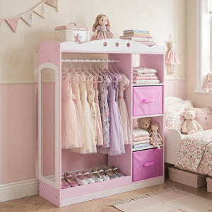 Kids Dress Up Storage with Full Length Mirror and Open Shelves-Pink view 6