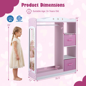 Kids Dress Up Storage with Full Length Mirror and Open Shelves-Pink view 5