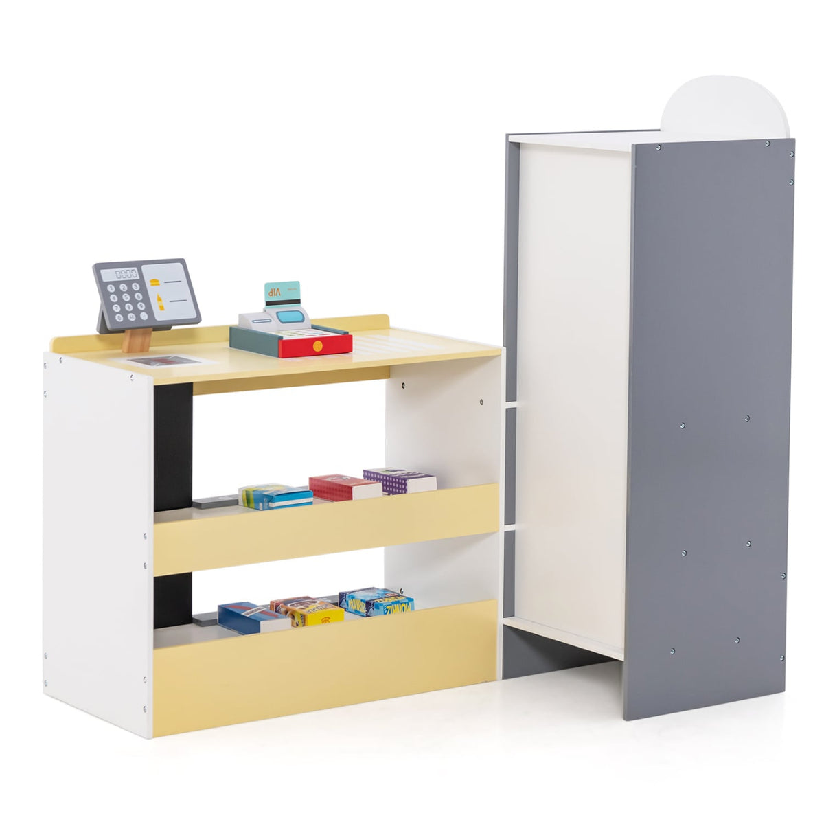 Kids Grocery Store Playset with Cash Register POS Machine-White