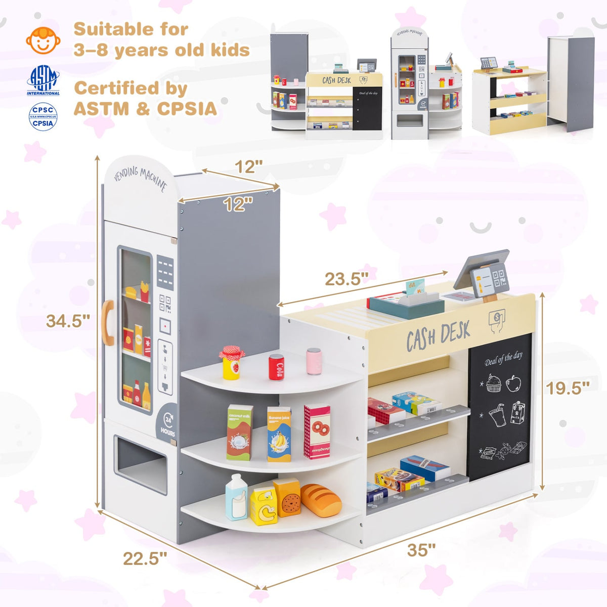 Kids Grocery Store Playset with Cash Register POS Machine-White view 5