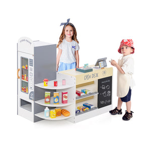 Kids Grocery Store Playset with Cash Register POS Machine-White view 6