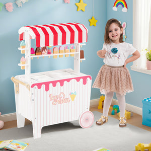 Kids Ice Cream Cart Playset with Display Rack and Accessories-Red view 2