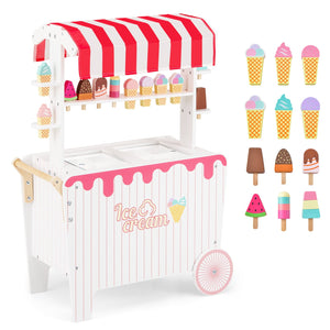 Kids Ice Cream Cart Playset with Display Rack and Accessories-Red