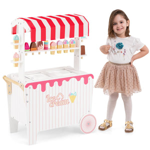 Kids Ice Cream Cart Playset with Display Rack and Accessories-Red view 4