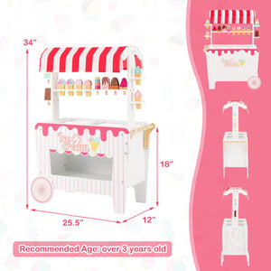 Kids Ice Cream Cart Playset with Display Rack and Accessories-Red view 5