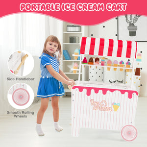 Kids Ice Cream Cart Playset with Display Rack and Accessories-Red view 9
