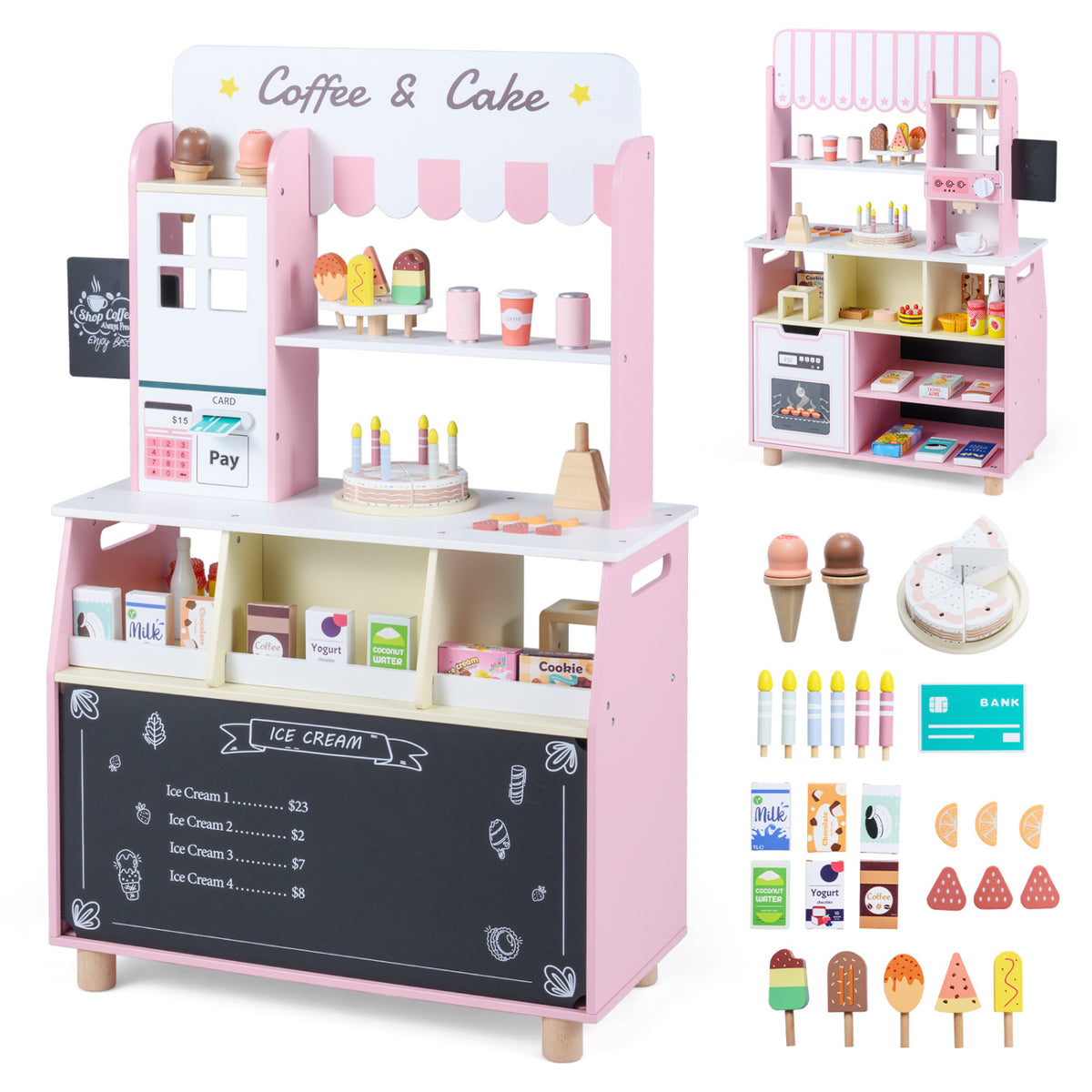 Kids Ice Cream Shop with 27 Accessories and Ice Cream Machine for Ages 3+-Pink view 4