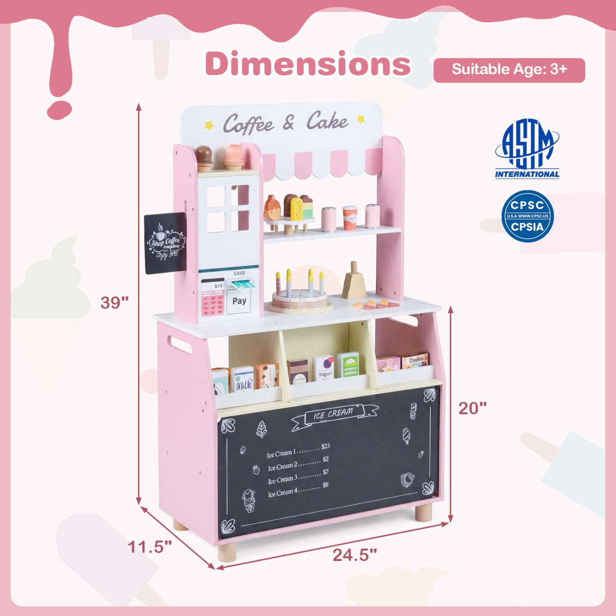 Kids Ice Cream Shop with 27 Accessories and Ice Cream Machine for Ages 3+-Pink view 5