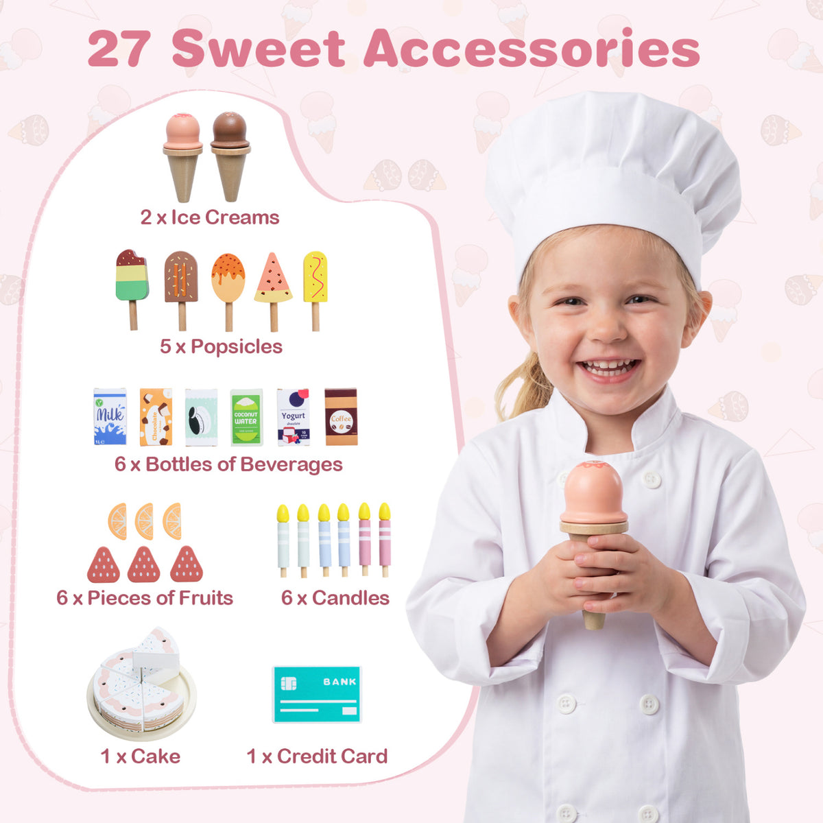 Kids Ice Cream Shop with 27 Accessories and Ice Cream Machine for Ages 3+-Pink view 8