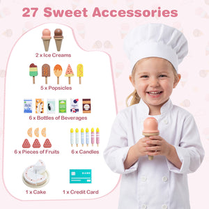 Kids Ice Cream Shop with 27 Accessories and Ice Cream Machine for Ages 3+-Pink view 8