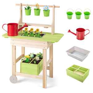 Kids Mud Kitchen with Removable Pots, Watering Can Planting Trough and Storage Box-Natrual
