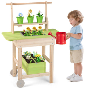 Kids Mud Kitchen with Removable Pots, Watering Can Planting Trough and Storage Box-Natrual view 4