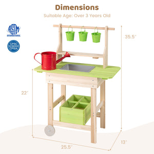 Kids Mud Kitchen with Removable Pots, Watering Can Planting Trough and Storage Box-Natrual view 5