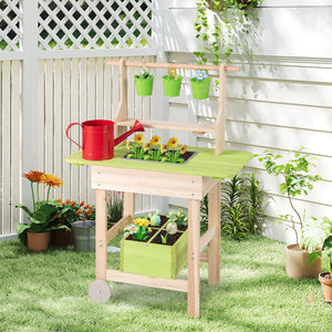Kids Mud Kitchen with Removable Pots, Watering Can Planting Trough and Storage Box-Natrual view 6